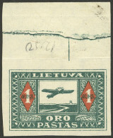 LITHUANIA: Sc.C5, 1921 1Auk. IMPERFORATE, With Wide Top Sheet Margin, MNH (with Hinge Mark In The Sheet Margin), VF! - Litouwen