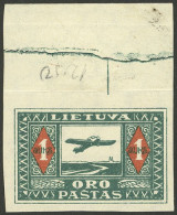 LITHUANIA: Sc.C5, 1921 1Auk. IMPERFORATE, With Wide Top Sheet Margin, MNH (with Hinge Mark In The Sheet Margin), VF! - Lituanie