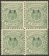 LUXEMBOURG: Sc.O41, 1881 4c. Green, Superb Block Of 4 (top Stamps With Tiny Hinge Mark, Barely Visible, The Bottom Stamp - Altri & Non Classificati