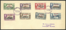 FALKLAND ISLANDS/MALVINAS - SOUTH SHETLANDS: Envelope With The Set Of 8 Overprinted Values Sent To Stanley, VF Quality! - Falklandeilanden