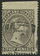 FALKLAND ISLANDS/MALVINAS: Sc.2, 1879 4p. Dark Gray, With Top Sheet Margin, Used, VF Quality! - Islas Malvinas