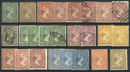 FALKLAND ISLANDS/MALVINAS: Sc.3 To 18 (not Consecutive), Lot Of 25 "Victorias" On A Stock Card, Used Or Mint Stamps (the - Islas Malvinas
