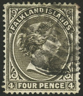 FALKLAND ISLANDS/MALVINAS: Sc.8, 1886 4p. Olive Gray, Used, VF Quality! - Falkland Islands