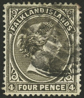 FALKLAND ISLANDS/MALVINAS: Sc.8, 1886 4p. Olive Gray, Used, VF Quality! - Falklandeilanden