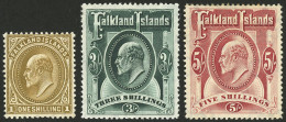 FALKLAND ISLANDS/MALVINAS: Sc.27/29, 1904/7 Edward VII, The 3 High Values Of The Set, Mint, Very Fine Quality (the 3S. W - Falklandeilanden