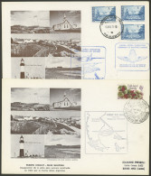 FALKLAND ISLANDS / MALVINAS: 2 Cards With Views Of The Falkland Islands, Commemorating The First Flight To The Temporary - Falklandinseln