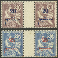 MOROCCO - FRENCH POST: Yvert 31b + 32b, 1911/7 Gutter Pairs Of The Values 20c. And 25c., The Right Stamps With VARIETY " - Other & Unclassified