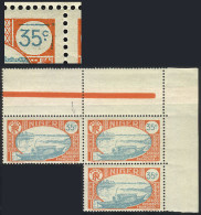 NIGER: Yvert 38, Corner Block Of 3, The Top Left Stamp With VARIETY: Line Above The Face Value", Excellent!" - Other & Unclassified