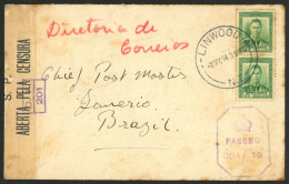 NEW ZEALAND: 2/MAY/1944 Linwood - Rio De Janeiro (Brazil), Cover Sent To The Chief Postmaster Franked With 2p. And With  - Altri & Non Classificati