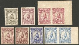 PARAGUAY: Sc.12/3, 1879 5c. And 10c. Lion, Lot Of COLOR PROOFS Printed On Card, Very Fine Quality, Rare! - Paraguay
