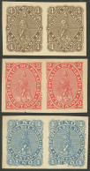 PARAGUAY: Sc.14a + 15b + 16a, 1881 Lion, Cmpl. Set Of 3 Values In IMPERFORATE PAIRS, They Are Possibly Proofs In The Iss - Paraguay