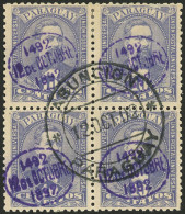 PARAGUAY: Sc.31, 1892 Discovery Of America 400 Years, Block Of 4 Used In Asunción On First Day Of Issue (12/OC/1892), Ve - Paraguay