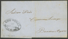 PARAGUAY: Folded Cover Sent To Buenos Aires (circa 1862), With Very Well Applied "ADMon. GRAL DE CORREOS DE LA R. DEL P. - Paraguay