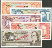 PARAGUAY: BANKNOTE: 5 Banknotes With Values Between 100 And 10,000 Guaraníes Printed By Thomas De La Rue, All Overprinte - Non Classificati