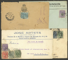 PERU: 4 Covers Mailed Overseas Between 1913 And 1917 Via The Panama Canal, With 12c. Postage (all Different), Very Nice! - Perú