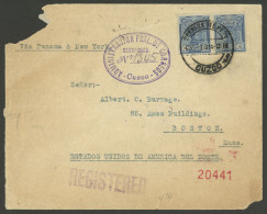 PERU: 30/MAR/1914 Cuzco - USA, REGISTERED Cover With Unusual Postage Of 20c., With Attractive Violet Oval Registration M - Perú