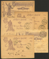 PORTUGAL: 5 Illustrated Postal Cards (religion, Ships, Maps, Coats Of Arms, Sword, Etc.), Used Between 1894 And 1895, In - Other & Unclassified