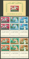 QATAR: Sc.120/120A + 120B, 1966 Mexico Olympic Games Overprinted With New Currency, The Set Of 6 Values Pairs + S.sheets - Qatar