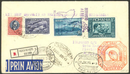 ROMANIA: 20/OC/1932 Bucuresti - Uruguay, Registered Airmail Cover Sent By Zeppelin, Special Handstamps, Transit Mark, Et - Other & Unclassified