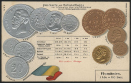 ROMANIA: Beautiful PC Illustrated With Old Coins, VF Quality! - Roemenië