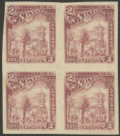 EL SALVADOR: Sc.147, 1896 2c. Presidential Palace With Watermark, IMPERFORATE BLOCK OF 4, Mint Original Gum, VF Quality! - El Salvador