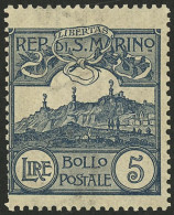 SAN MARINO: Sc.75, 1903/25 5L. Grayish Blue, Mint Lightly Hinged, Very Fine Quality! - Other & Unclassified