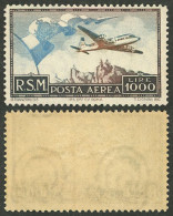 SAN MARINO: Yvert A.88, 1951 Airplane And Flag 1,000L, MNH But With The Gum Barely Darkened, Very Nice, Low Start! - Sonstige & Ohne Zuordnung