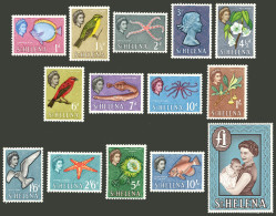 SAINT HELENA: Yv.141/154, Fish, Birds, Flowers, Marine Fauna Etc., Cmpl. Set Of 14 Values, MNH, Excellent Quality! - Sint-Helena