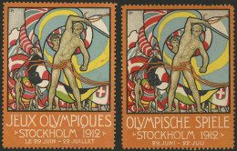 SWEDEN: 1912 Stockholm Olympic Games, 2 Cinderellas In French And German, Mint Without Gum, With Light Stains On Back Bu - Erinnofilie