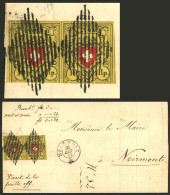 SWITZERLAND: 30/AU/1852 DELÉMONT - Noirmont: Folded Cover Franked With Pair Sc.8 (20Rp.), VF Quality! - Autres & Non Classés