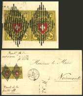 SWITZERLAND: 30/AU/1852 DELÉMONT - Noirmont: Folded Cover Franked With Pair Sc.8 (20Rp.), VF Quality! - Other & Unclassified