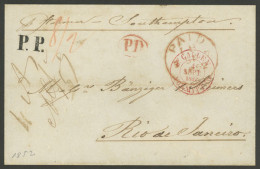 SWITZERLAND: 4/SE/1852 St. Gallen - Rio De Janeiro: Folded Cover Sent Via Southampton, With Red Marks: ST. GALLEN - VORM - Autres & Non Classés