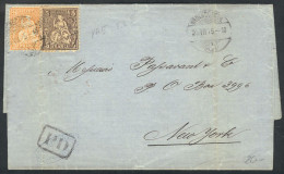 SWITZERLAND: Entire Letter Sent From WÄDENSCHWEIL To New York On 25/JUL/1875 Franked With 25c., Handsome! - Otros & Sin Clasificación