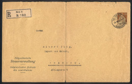 SWITZERLAND: 30c. Stationery Envelope Sent By Registered Mail From Bern To Zürich On 24/MAR/1920, Vertical Central Creas - Andere & Zonder Classificatie