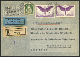 SWITZERLAND: 16/OC/1936 Bern - Uruguay, Registered Airmail Cover Franked With 2.50Fr., On Back There Is A Transit Mark O - Other & Unclassified