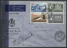 SWITZERLAND: Airmail Cover Sent From Grenchen To Brazil On 6/JUL/1945 Franked With 1.80Fr. (Sc.300 + Other Values, 80c.  - Andere & Zonder Classificatie