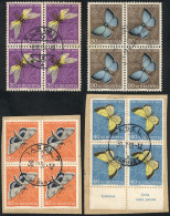 SWITZERLAND: 4 Blocks Of 4 Used In 1951/4, Topic Butterflies And Insects, Very Fine Quality, High Zumstein Catalogue Val - Andere & Zonder Classificatie