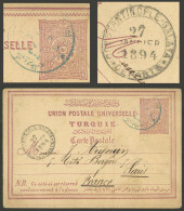 TURKEY: 20p. Postal Card Sent To Paris In 1894 With Attractive Postal Markings! - Other & Unclassified