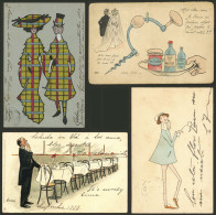 WORLDWIDE: COMIC, ARTISTIC, ETC: 9 Old Postcards Of Several Countries With Very Good Views (including 2 Hand-painted!),  - Altri & Non Classificati