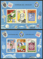 URUGUAY: Set Of 2 Souvenir Sheets Issued In 1976, Very Thematic: Football, Sport, Telephone, Satellite Etc., MNH, Excell - Uruguay