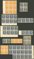 VENEZUELA: Yvert 152, 1924/8 3B Orange, MNH Block Of 9 Stamps + Several Pairs, Blocks Of 4 Or Larger From The Same Issue - Venezuela
