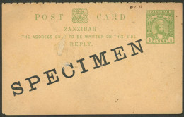 ZANZIBAR: Old Paid Reply Postal Card With SPECIMEN Overprint, Minor Defects, Low Start! - Zanzibar (...-1963)