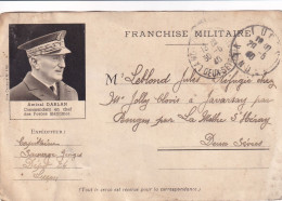 Luçon (85) Carte De Franchise Militaire Illustrée Amiral Darlan (assassiné 1942 Alger) Envoi Capitaine Sauvage Dépôt 24 - 2. Weltkrieg 1939-1945