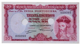 Portuguese INDIA - 30 Escudos - 2.01.1959 - Pick 41 - Canceled With Two Holes - Afonso De Albuquerque - Portugal