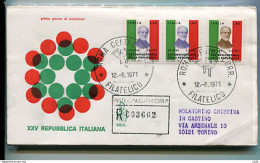 Italia FDC Venetia 1971 25°Ann.Repubblica Striscia Di 3 Viaggiata Racc.Italia - FDC