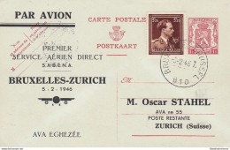 1946 BELGIO ,  Cartolina Primo Volo Bruxelles- Zurigo - Other & Unclassified