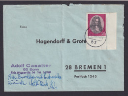Bund Bonn Brief EF 518 Bogenecke Eckrand Formnummer Nach Bremen - Covers & Documents