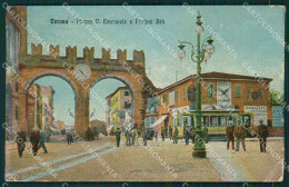 Verona Città Piazza Vittorio Emanuele Alterocca 4287 Tram PIEGHINE Cartolina QT4 - Verona