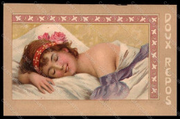 Artist Signed Lady Art Nouveau Doux Repos WRITINGS ERASED Postcard VK6786 - Autres & Non Classés