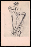 Artist Signed Illustratori P. C. F. Helleu Fashion Glamour Lady Harp Pc VK6094 - Sonstige & Ohne Zuordnung